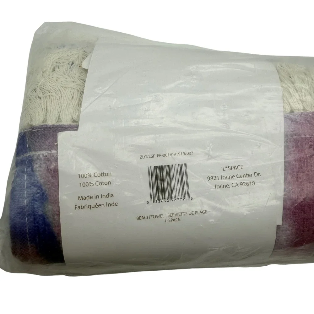 L*Space Beach Towel Tie Dye Purple Blue Cotton Fringe‎ NEW